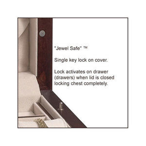 Jewel Safe Lock ™ is an innovative locking mechanism which activates the lock on drawers when the lid is closed.