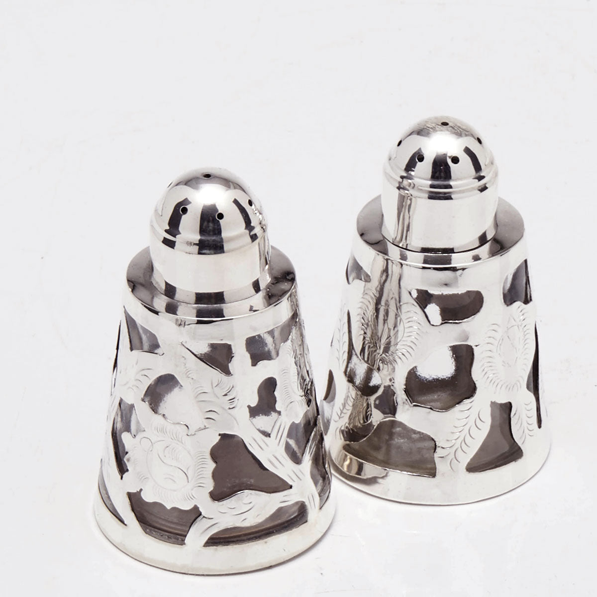 Glass & Sterling Overlay Salt & Pepper Shakers - Zapffe