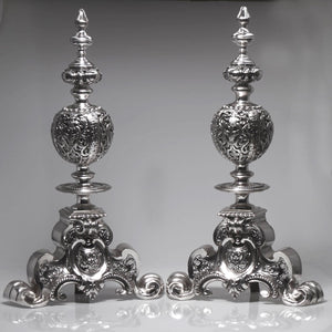Large Silver Plated Fireplace Andirons