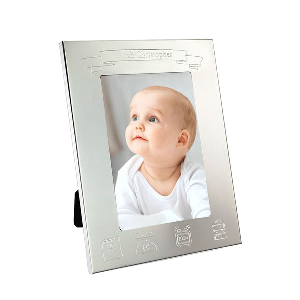 Pewter Baby Birth Record Picture Frame