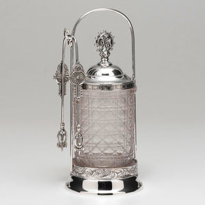 Meriden Victorian Silver Plated Pickle Jar. Measures: 9 3/4" high by 4 1/8" at the base.
