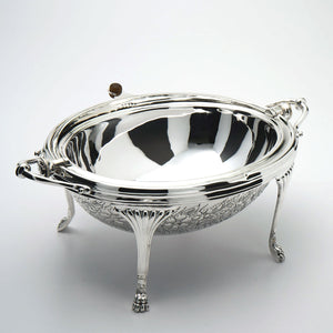 Silver plated roll top entree dish water well.