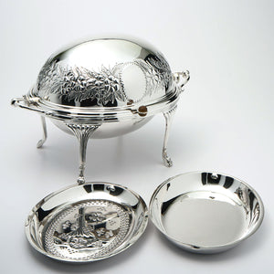 Silver plated roll top 3 piece entree dish